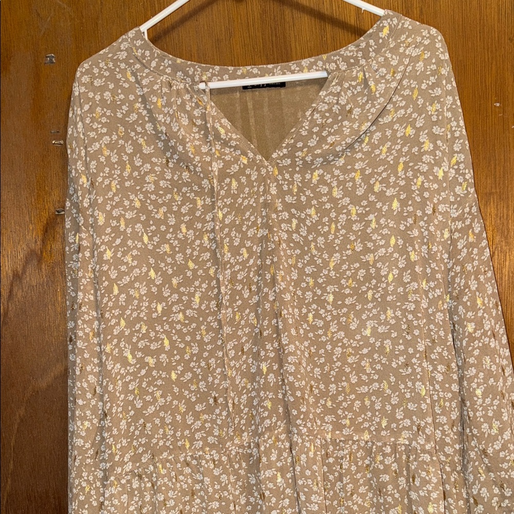 Very J Tan Floral Long Sleeve Dress